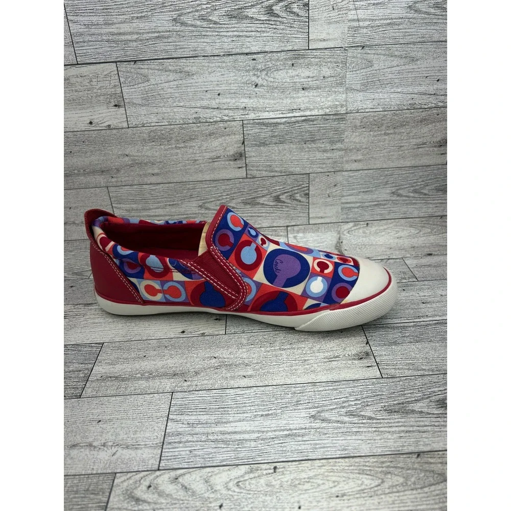 Coach Beale Women Signature C Geometric Slip On Sneakers Red Blue Purple Sz 7B